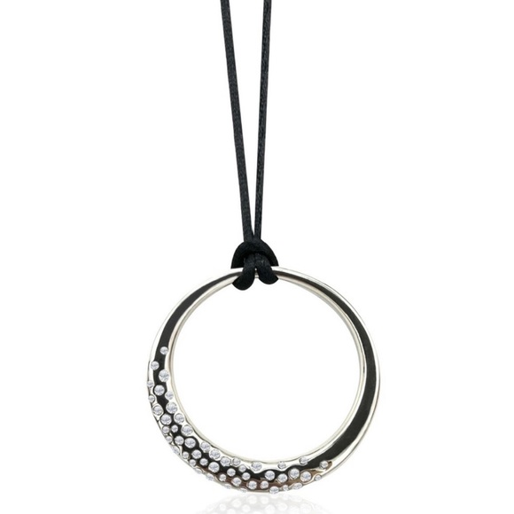 Swarovski Crystal Sterling Silver Circle Necklace Velvet Cord - Picture 1 of 9